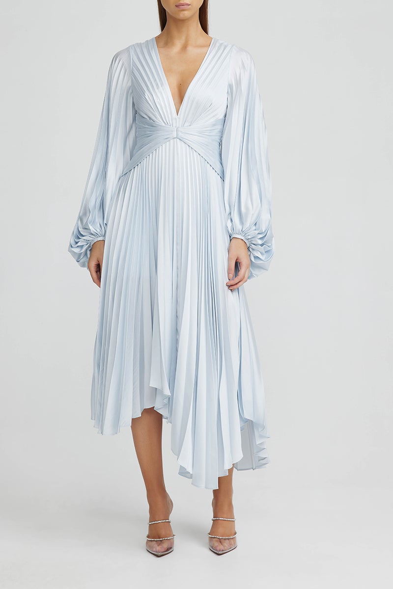 Acler - Palms Pleat Dress - Sky Blue ...